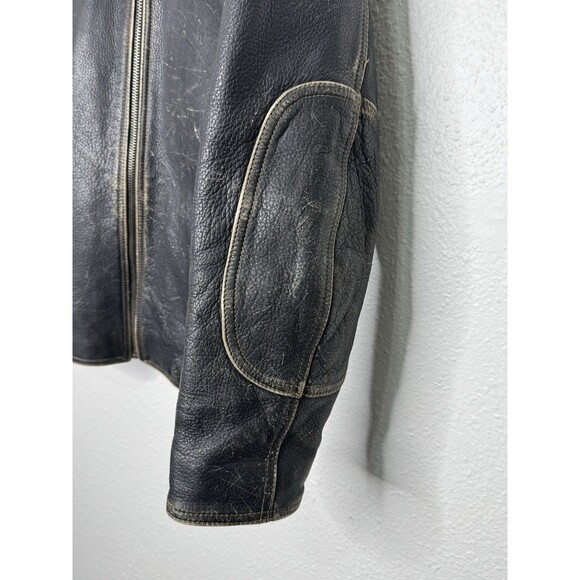 Vintage ANDREW MARC Distressed Genuine Leather Men’s Jacket Lined Sz S Moto Hood - Picture 8 of 16